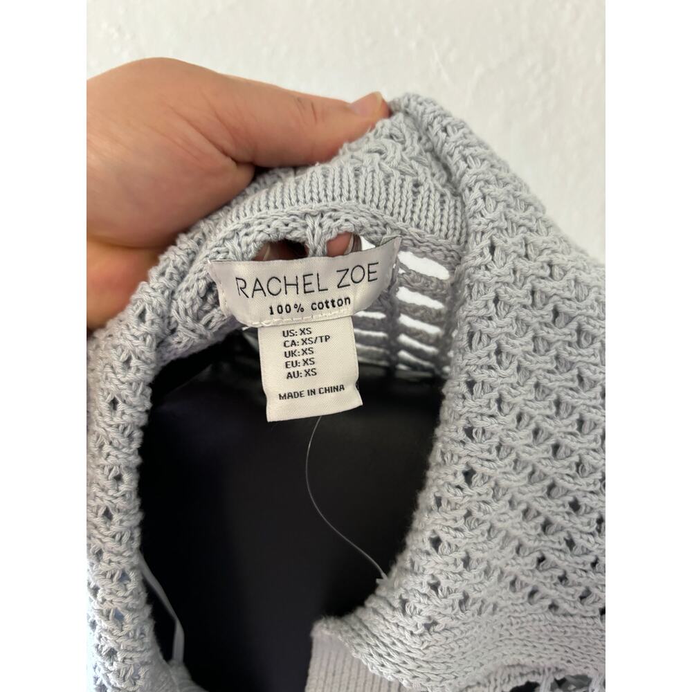 Rachel Zoe Open Knit Pullover Sweater Cotton XS Grey Coastal Preppy Breezy New - Picture 4 of 5
